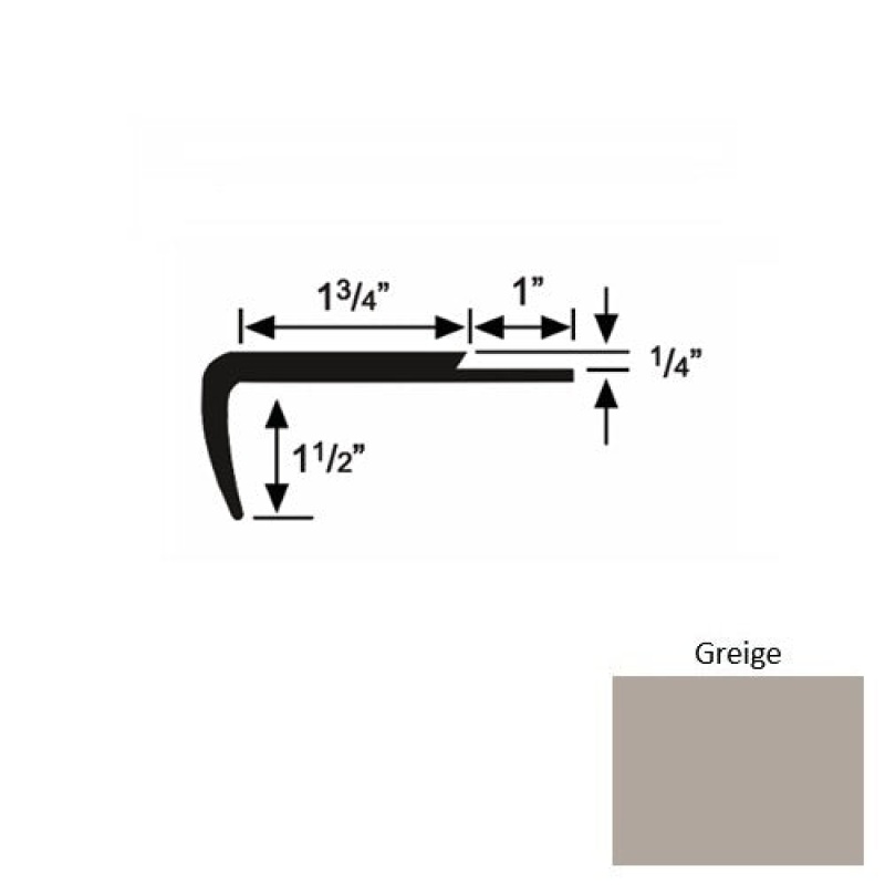 Solid 13 Greige Rubber Single Flange Carpet Stair Nosing (Sq) - 1 3/4" X 9 Ft (108")