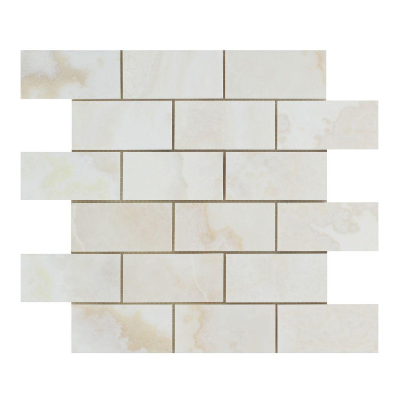 White Cross Cut Onyx Mosaic - 2" x 4" Brick - Polished