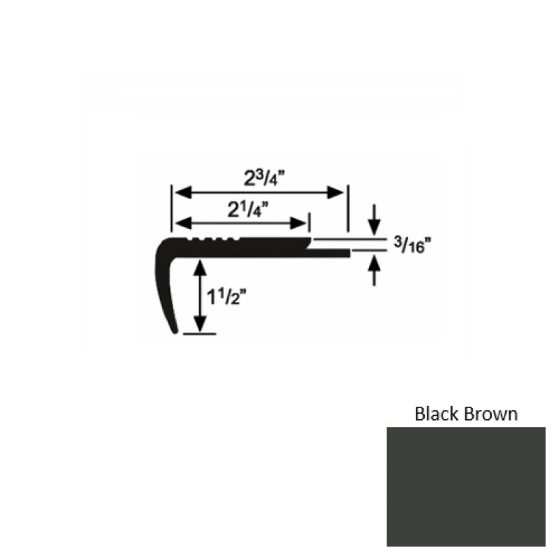 Solid 07 Black Brown Rubber Underlap Carpet Stair Nosing (Sq) - 2 3/4" X 9 Ft (108")