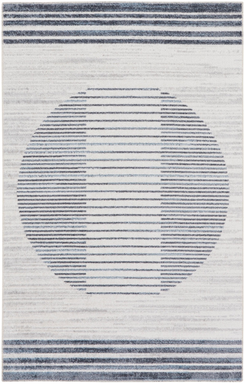Astra Machine Washable Ivory Blue Area Rug