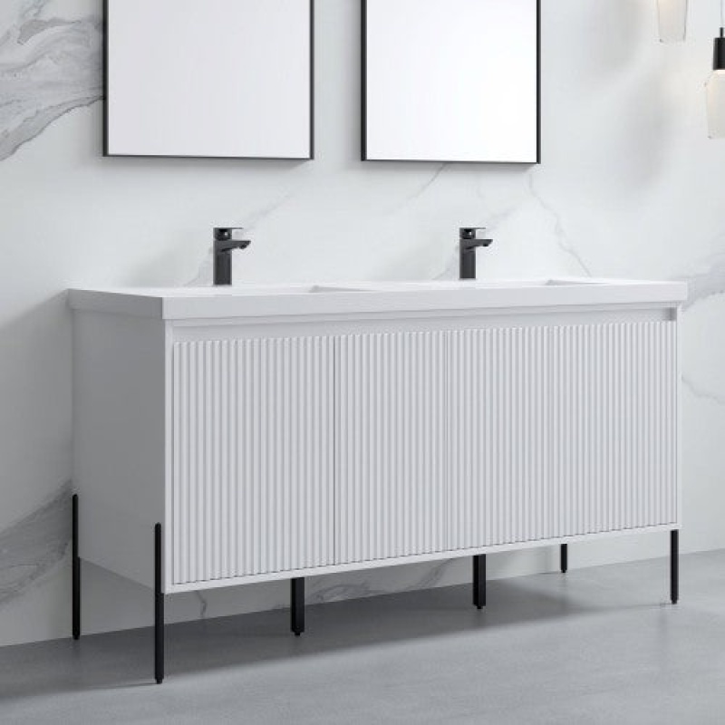 002 Series White Double Sink Bathroom Vanity