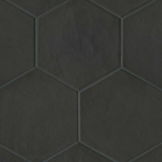 Allora Black Solid Color Hexagon Porcelain Tile