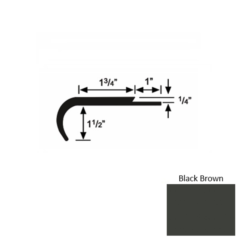 Solid Black Brown Rubber Single Flange Carpet Stair Nosing