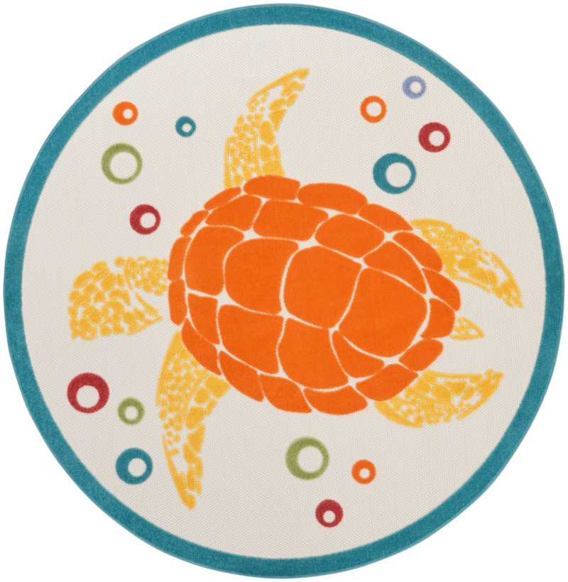 Teal Multi Polypropylene Coastal Round Area Rug