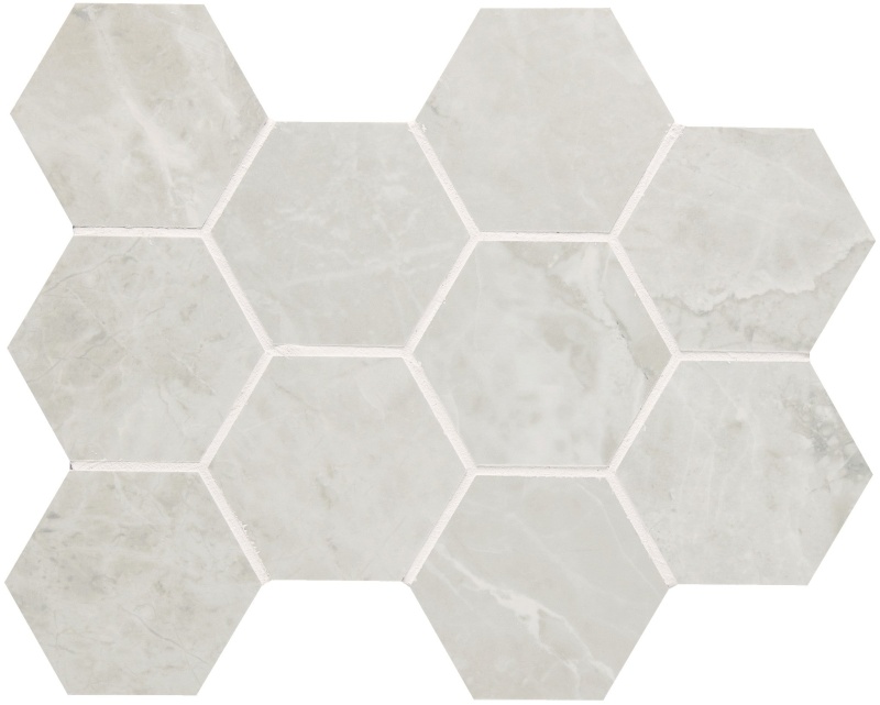 Tru Marmi Silver Porcelain Mosaic - 4" x 4" Hexagon - Matte