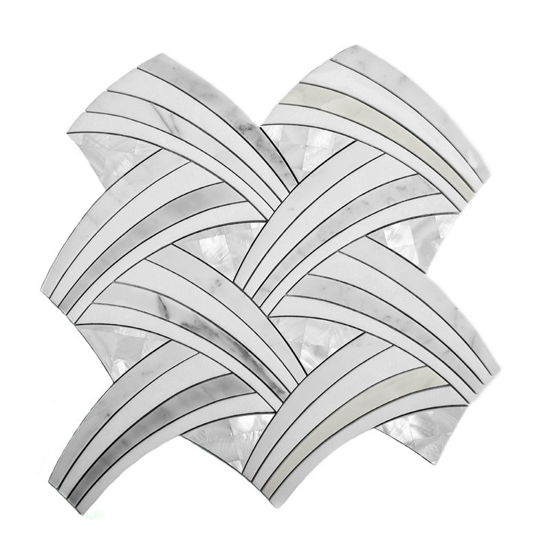 Skalini Line Waterjet Calacatta Gold / Thassos / Shell Marble & Shell Mosaic - Coastal Surge - Polished