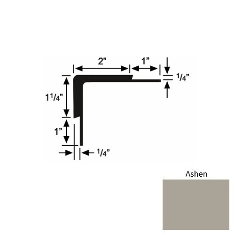 Solid 16 Ashen Rubber Double Flange Carpet Stair Nosing