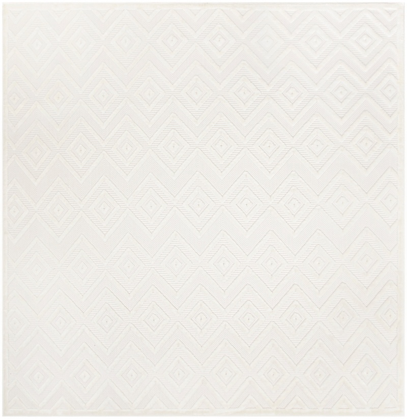 Ivory White Polypropylene Modern Area Rug, 9 Ft x 9 Ft