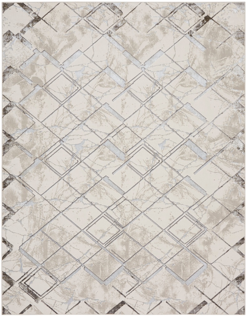 Glitz Ivory / Grey Polyester Modern Area Rug 8 Ft X 10 Ft