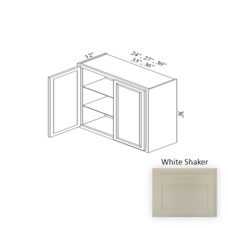 W3036 White Shaker Wood Kitchen Wall Cabinet - 30" X 36" X 12" (Assembly Required) - White Shaker