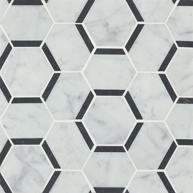 Matisse White Carrara & Nero Marquina 4 Marble Mosaic