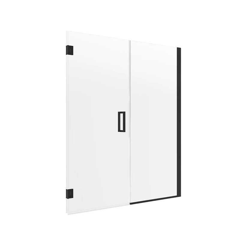 Marina Matte Black Hinge Semi Frameless Shower Door - 48" X 74" With Clear Glass - Matte Black