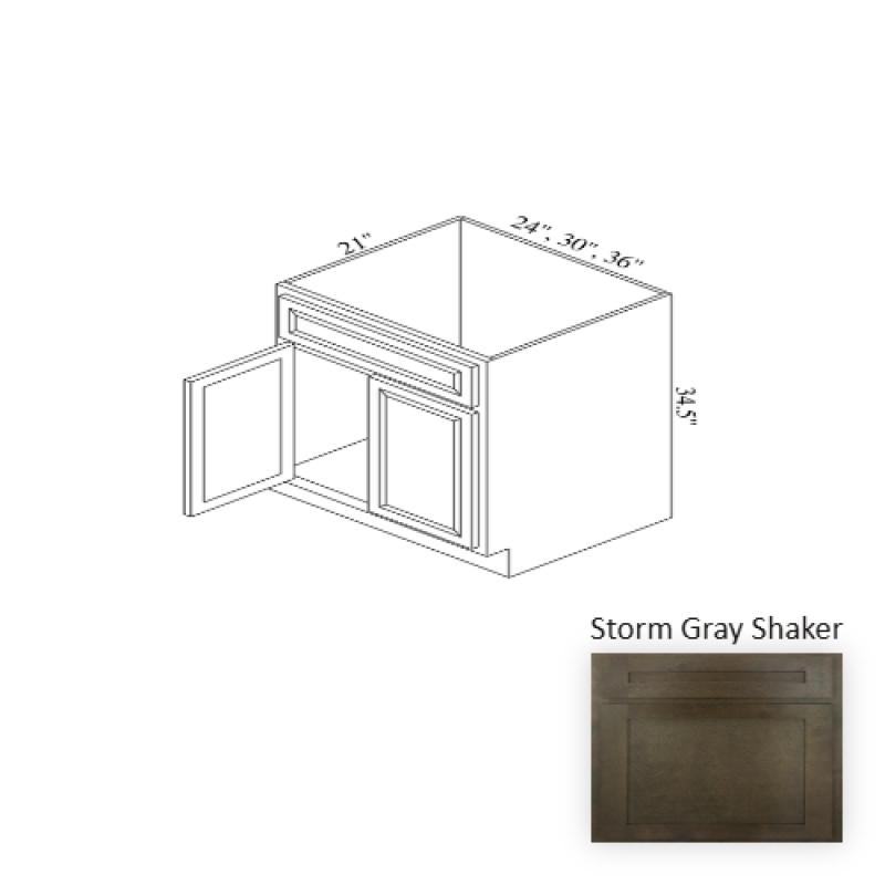 Storm Gray Shaker Wood Bathroom Vanity Drawer Base