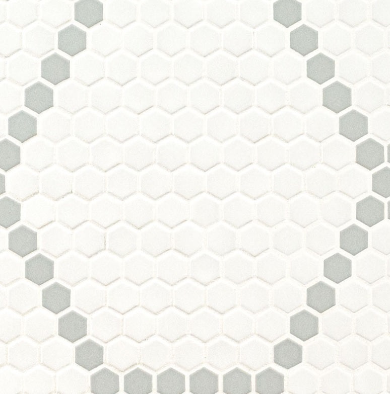 Domino White And Gray Hive Porcelain Mosaic - 1" Hexagon - Matte