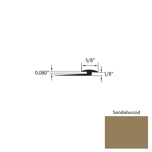 Johnsonite Sandalwood Vinyl Moulding / Trim - 5/8" X 12 Ft (144") X 1/8" - .080" Slim Line Transition - Slim Line Transition