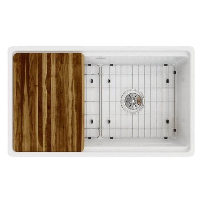Swuf13320cbwh Fireclay White Farmhouse Single Bowl Workstation Kitchen Sink - 33" X 18 13/16" X 9 5/8" - White