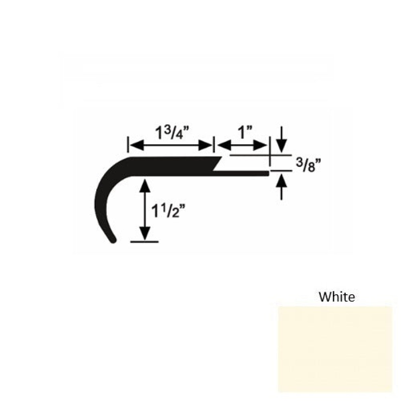 Solid 12 White Rubber Single Flange Carpet Stair Nosing (Rd) - 1 3/4" X 9 Ft (108")