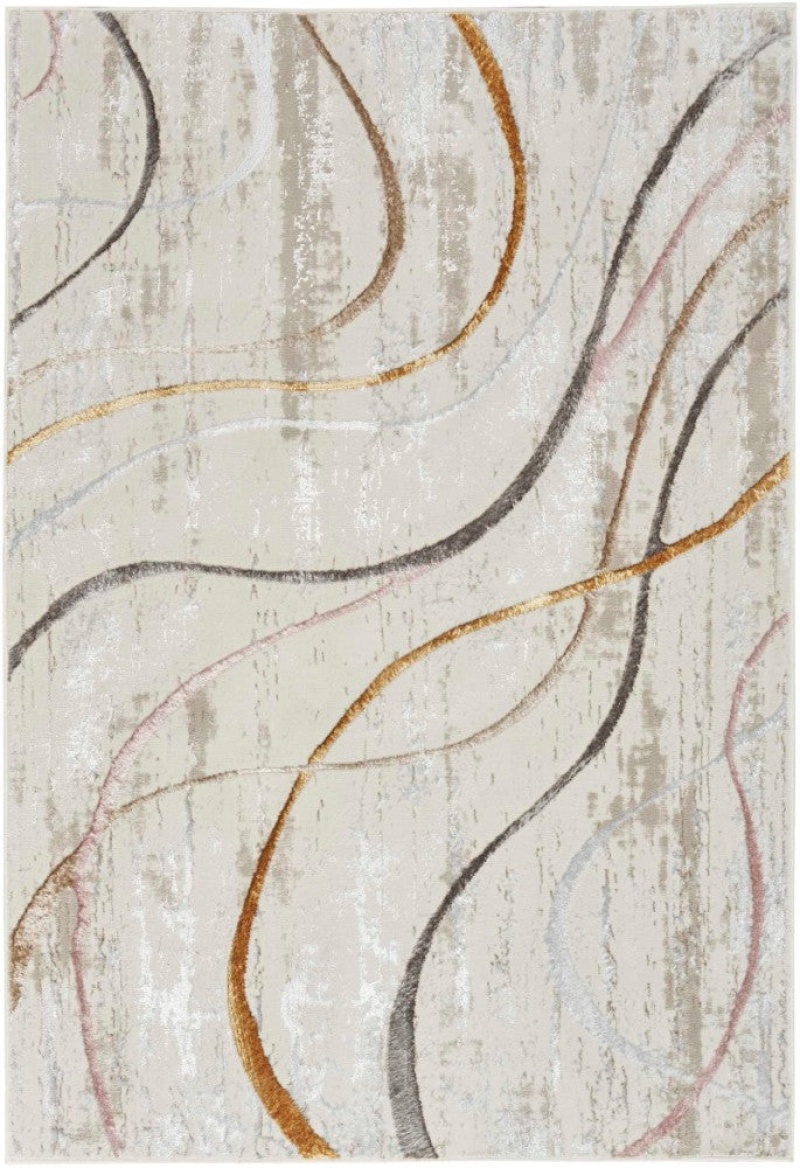 Glitz Ivory Multicolor Polyester Contemporary Area Rug