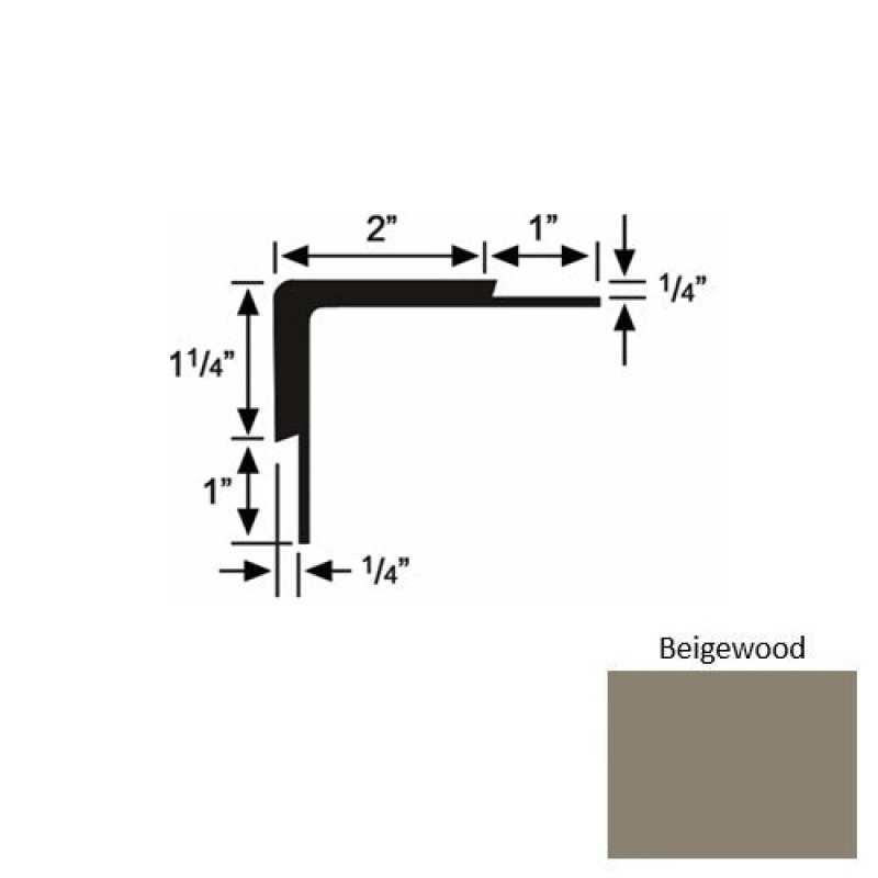 Solid 16 Beigewood Rubber Double Flange Carpet Stair Nosing