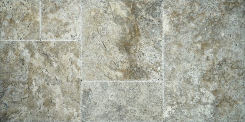 Premium Silver Travertine Versailles Pattern - Chiseled & Brushed - Various Sizes