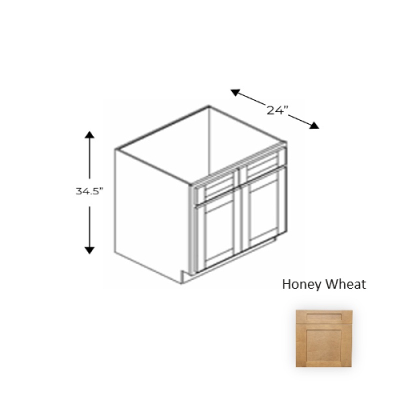 Hw.Sb36 Framed Shaker Deluxe Honey Wheat Natural Clear Coat Wood Kitchen Base Cabinet - 36" X 34.5" X 24" - Natural Clear Coat