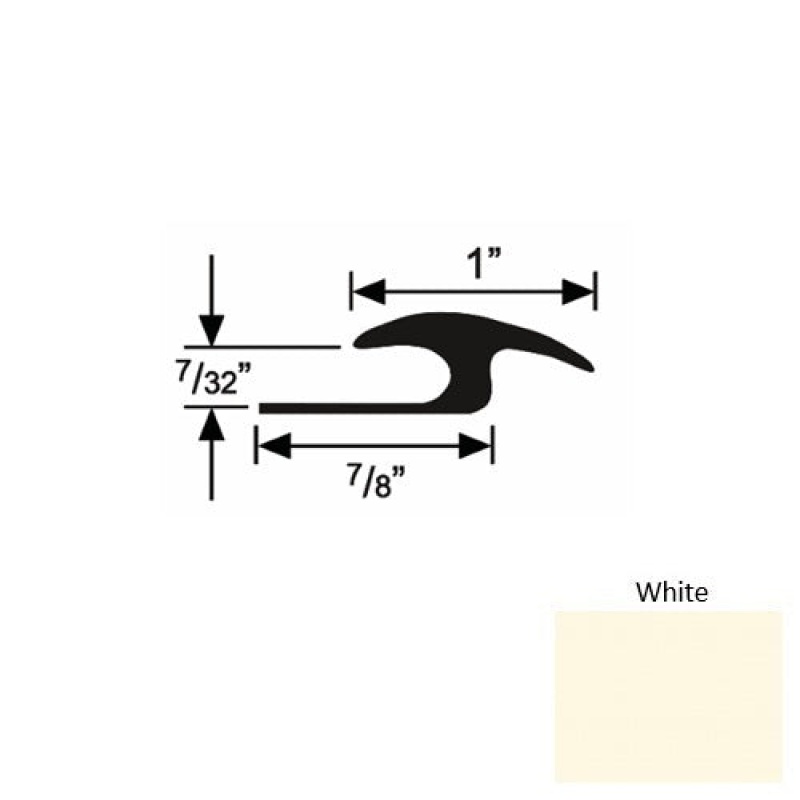 Solid 50 White Rubber Tile / Carpet Joiner - 7/8" X 9 Ft (108") X 7/32"