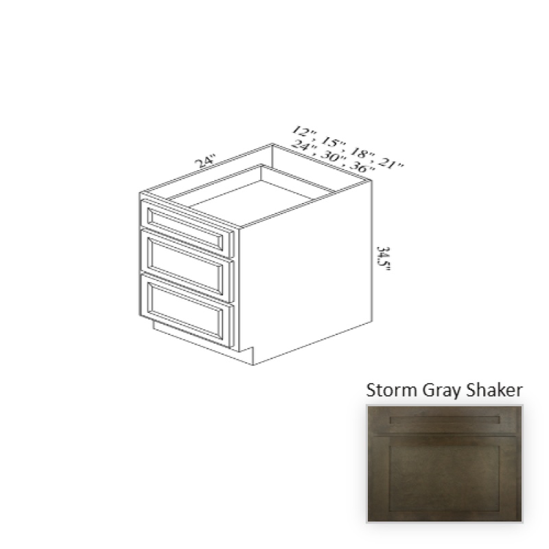 Bd24 Storm Gray Shaker Wood Kitchen Base Cabinet - 24" X 34.5" X 24" (Assembly Required) - Storm Gray Shaker