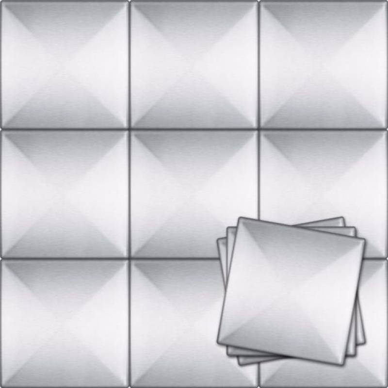 Stainless Steel Accent 3D Prism Tile - Fiberock Backer - 4" X 4" Accent 3D Prism