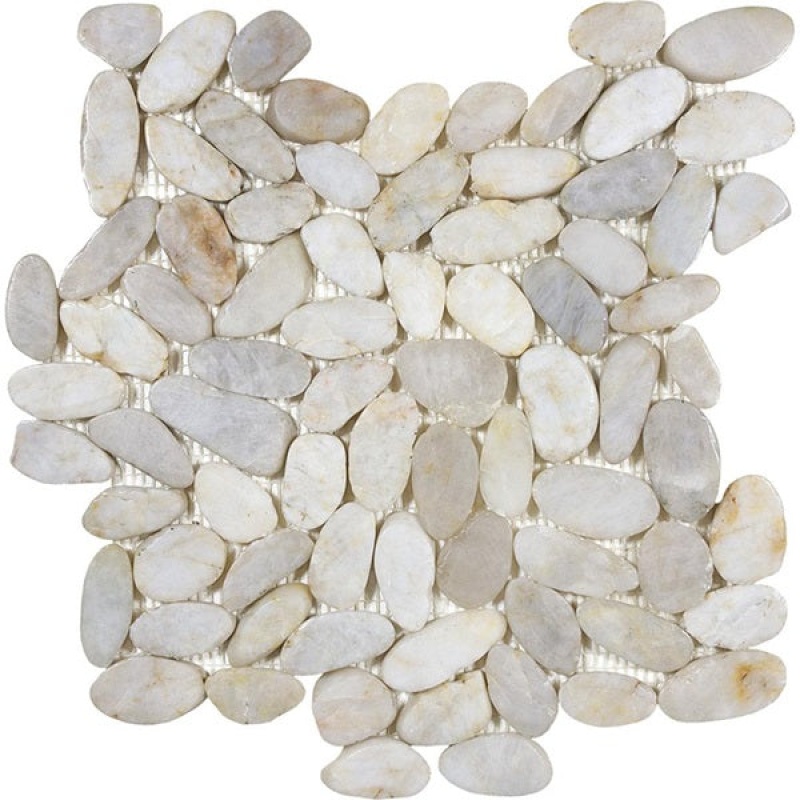 Aquatica Ocean Stone Sliced Ivory Natural Stone Mosaic - Pebble - Matte