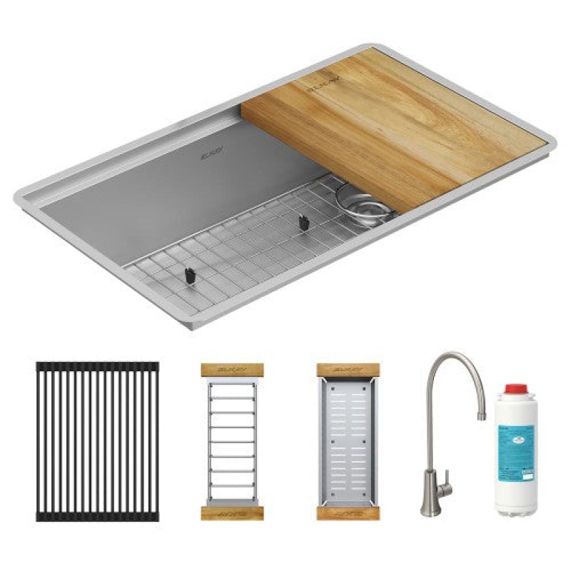 Efru30169rtfgw Crosstown Stainless Steel Undermount Single Bowl Workstation Kitchen Sink - 31 1/2" X 18 1/2" X 9" - Stainless Steel