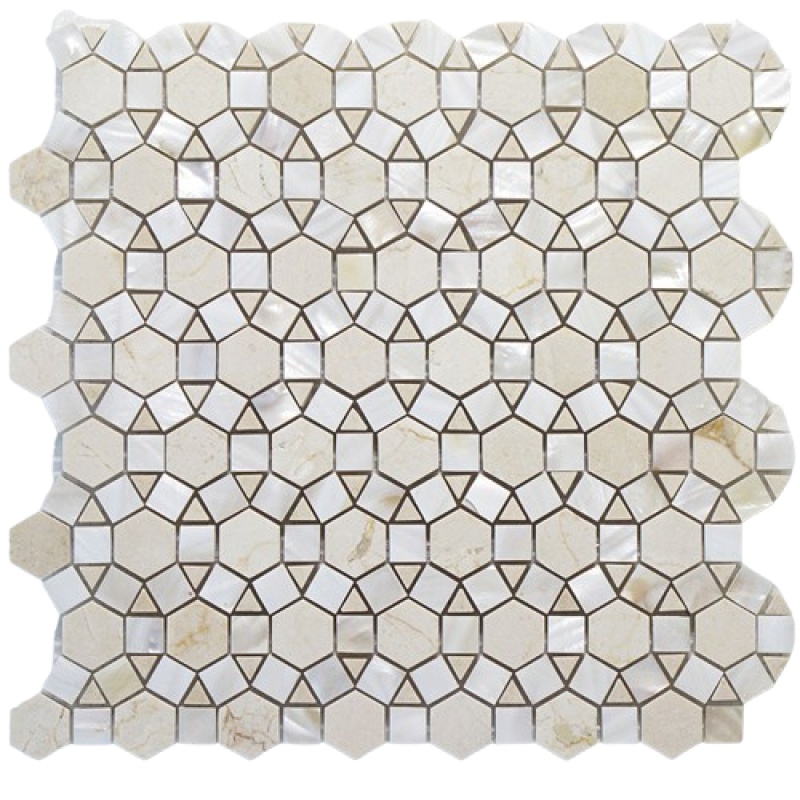 Carrara With White Shell Marble & Shell Mosaic - Bloom - Polished