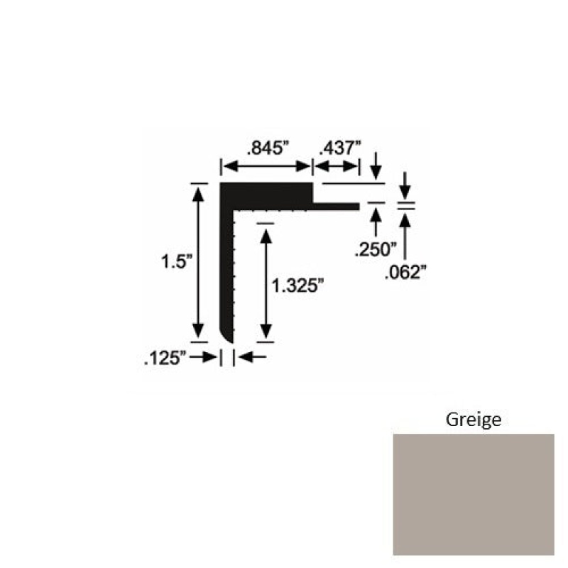 Solid 57 Greige Rubber Landing Trim - 1 1/2" X 98"