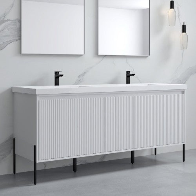 002 Series White Wood Double Sink Bathroom Vanity