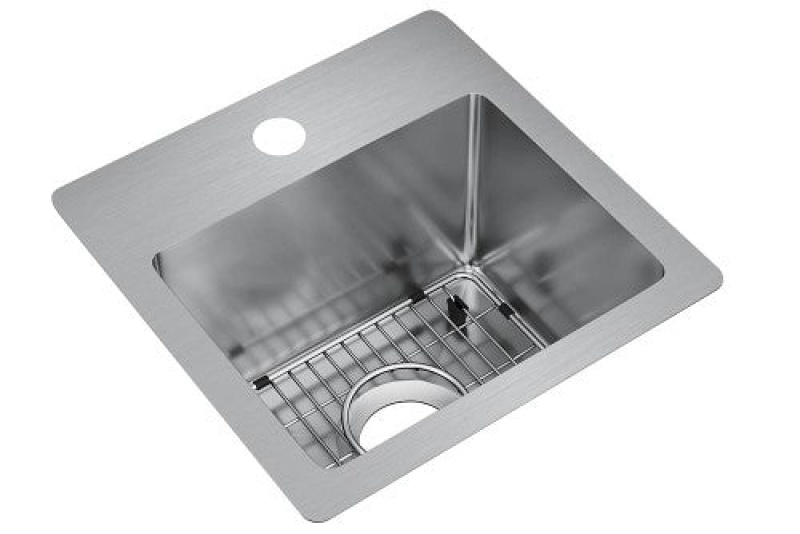 Ectsr15159tbg1 Crosstown Stainless Steel Drop In Undermount Single Bowl Bar Sink - 15" X 15" X 9" 1 Hole With Bottom Grid - Stainless Steel