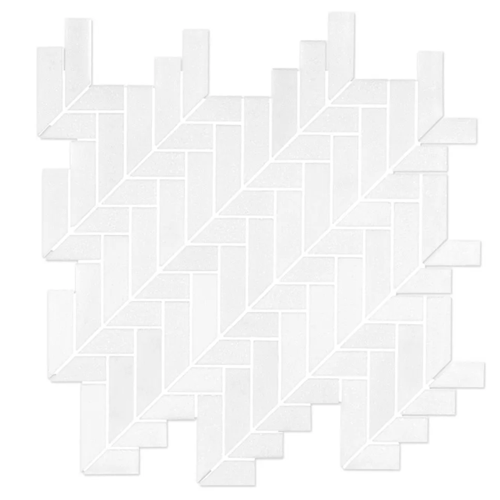 Cubist Thassos Marble Mosaic - Herringbone - Honed