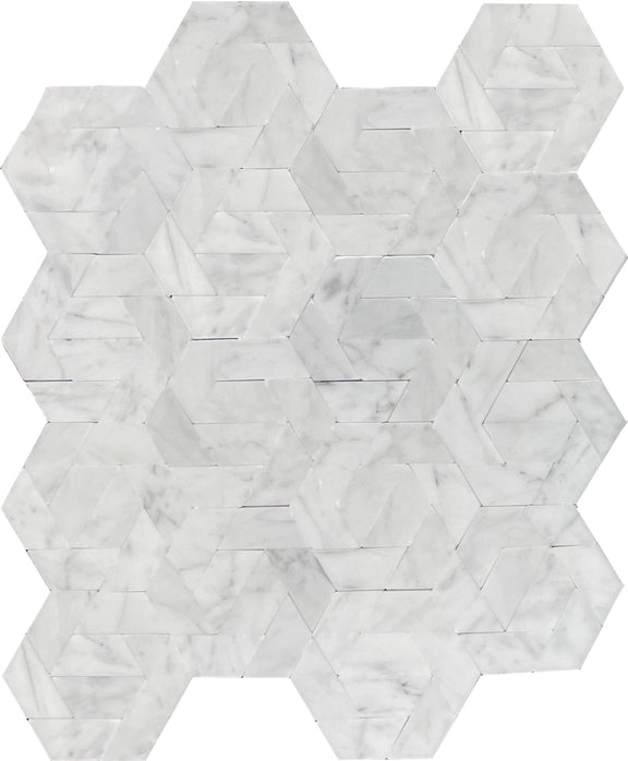 Bizou White / White Marble Mosaic - Damask - Polished