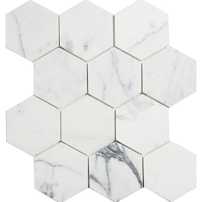 Pietra Antica Metropolitan Calacatta Gold Deco Marble Mosaic - 3" Hexagon - Polished