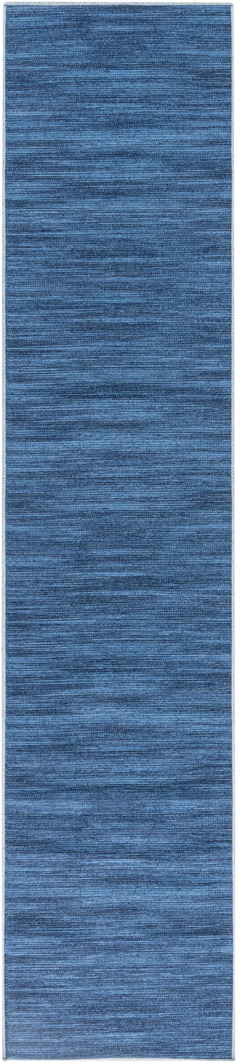 Blue Cotton Blend Modern Area Rug - 10 Ft