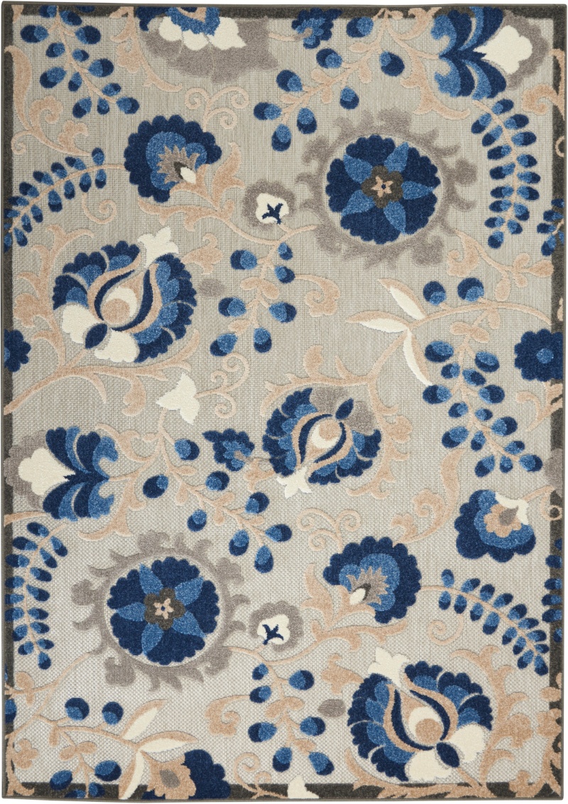 Aloha ALH17 Natural / Blue Polypropylene Farmhouse Area Rug