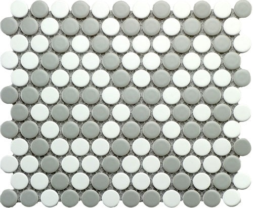 Cc Mosaics Gray & White Porcelain Mosaic - Penny Round - Matte
