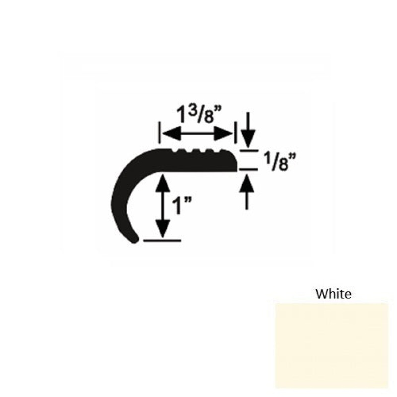 Solid 06 White Rubber Domestic Stair Nosing (Rd) - 1 3/8" X 9 Ft (108")
