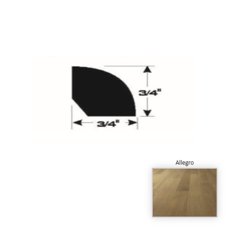 Symphony French White Oak Allegro Hardwood Moulding / Trim - 90" Quarter Round - Brushed Matte