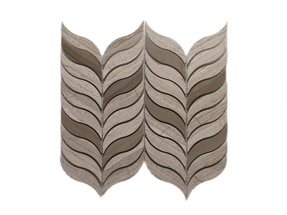 Feather III Oyster Grey & Athens Gray Marble Mosaic - Leaf - Polished