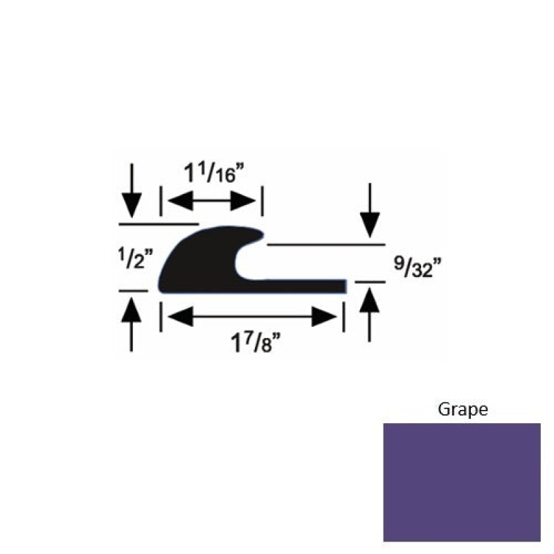 Solid 40 Grape Rubber Carpet Edge Guard - 1 7/8" X 9 Ft (108") X 9/32"