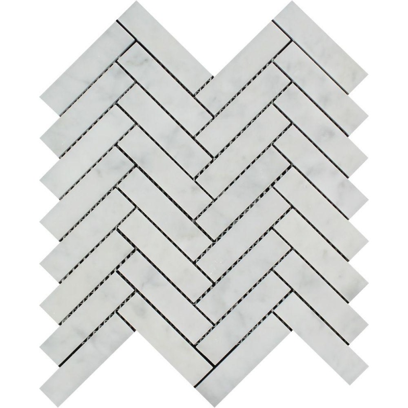 White Carrara Marble Mosaic - 1" X 4" Herringbone
