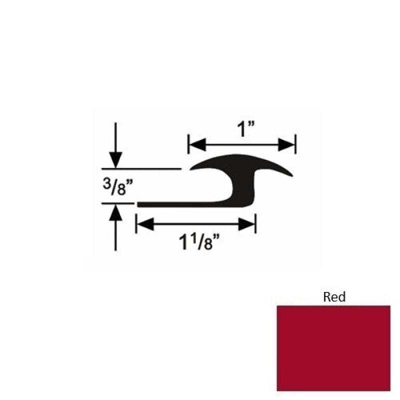 Solid 60 Red Rubber Tile / Carpet Joiner - 1 1/8" X 9 Ft (108") X 3/8"