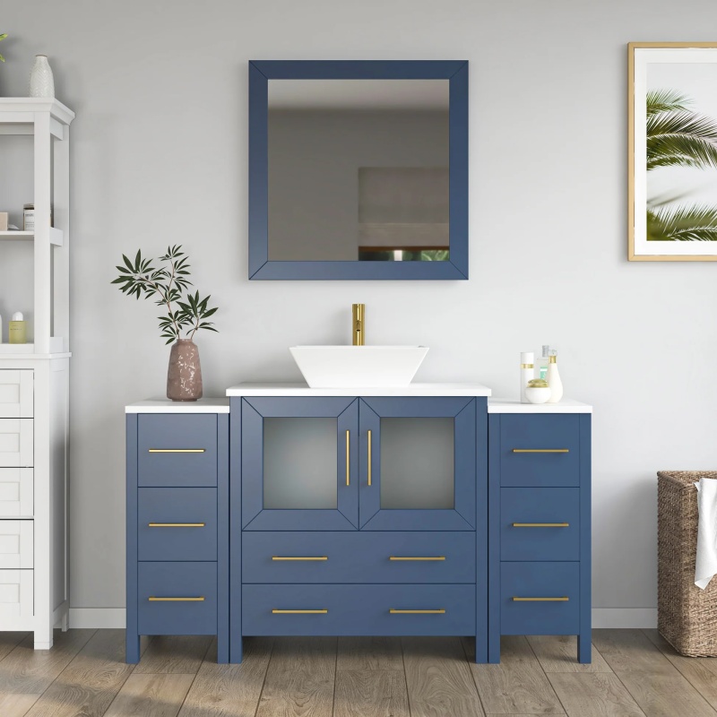 Cvc Blue Solid Wood Bathroom Cabinet