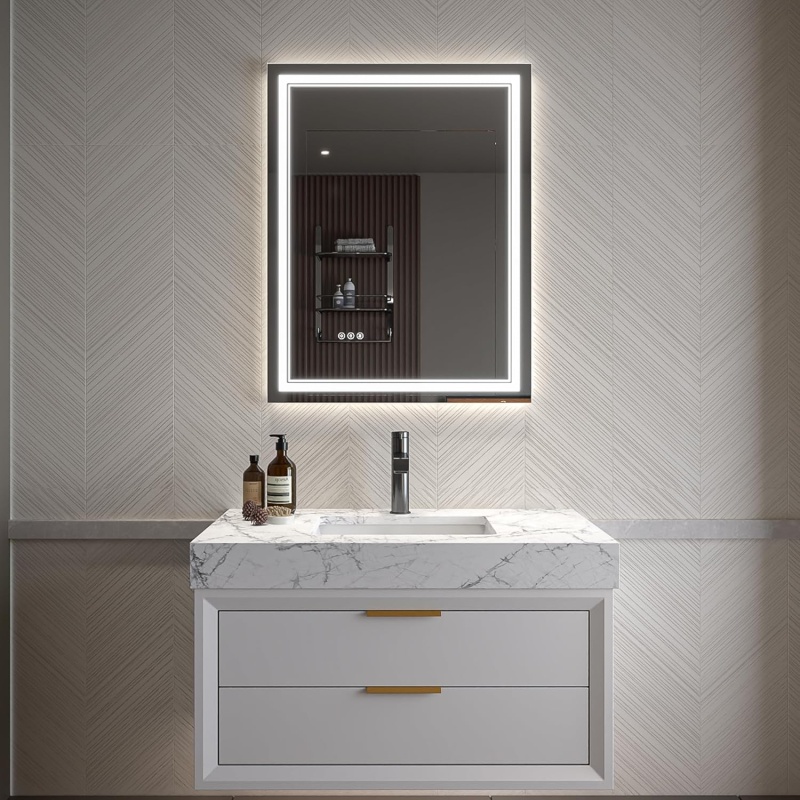 Clear Glass Wall Led Bathroom Mirror - 28" X 36" - Clear