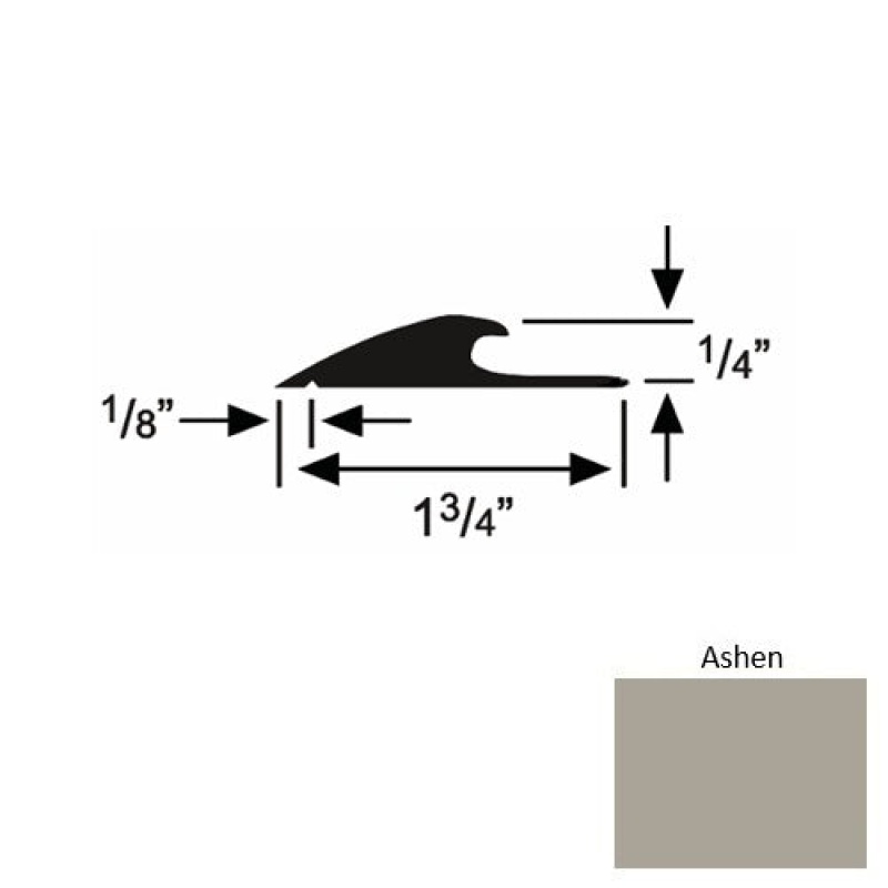 Solid 43 Ashen Rubber Custom Carpet Edging - 1 3/4" X 9 Ft (108") X 1/4"