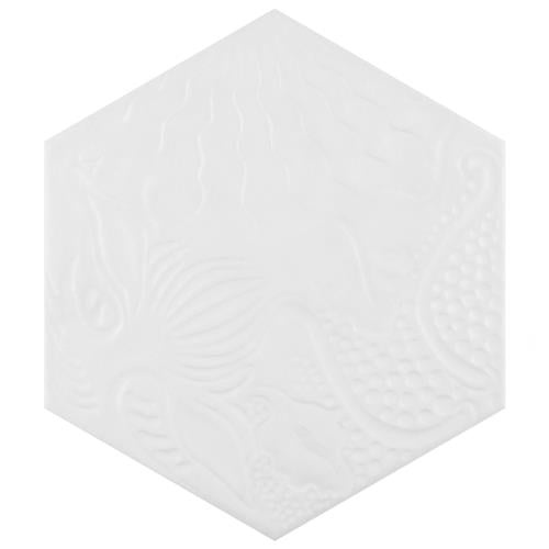 Gaudi White Porcelain Tile - Mixed - 8 5/8" X 9 7/8" Hexagon